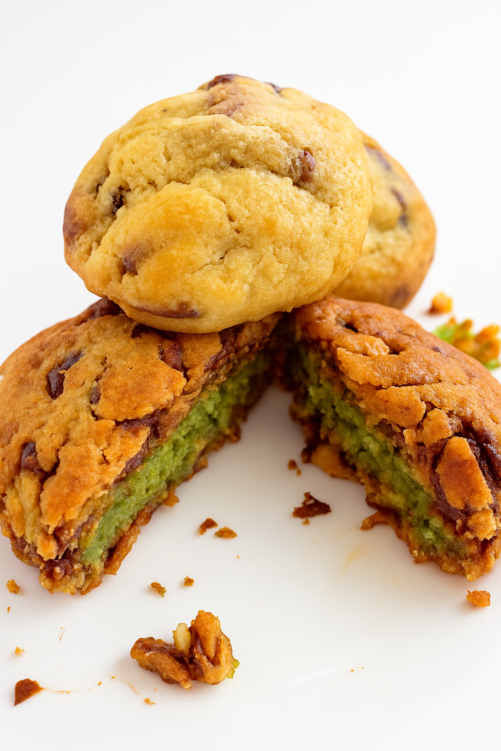 Cookies fourrés pistache – cœur fondant, pépites de chocolat